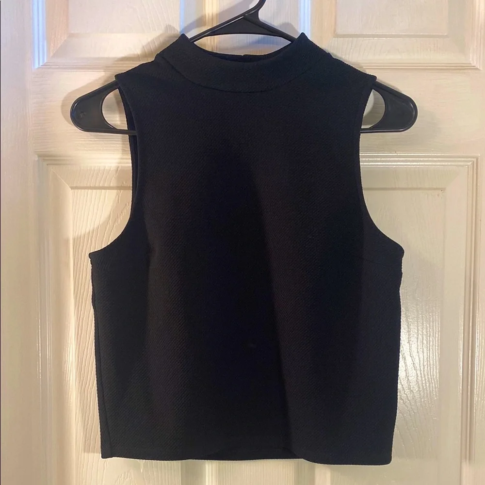 Express Black Crop Tank Top with Mandarin Collar